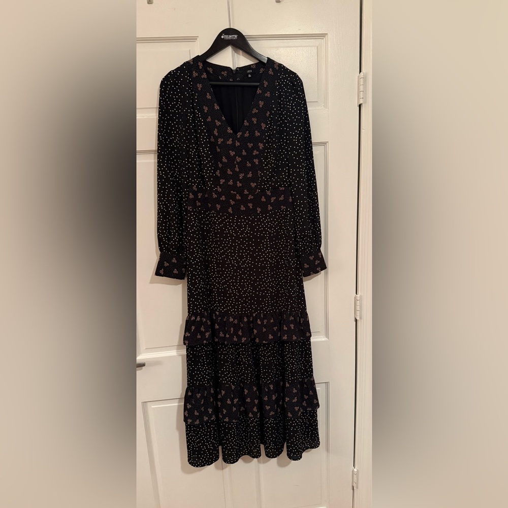 Elegant Black and White Polka Dot Midi Dress